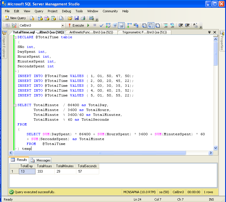 Calculate Total Day, Hours, Minutes and Seconds using T-SQL