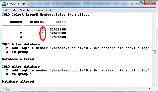 2 add logfile member '/oracle/product/10.2.0/oradata/orcl/redo02_c.log' 3 to group 2;