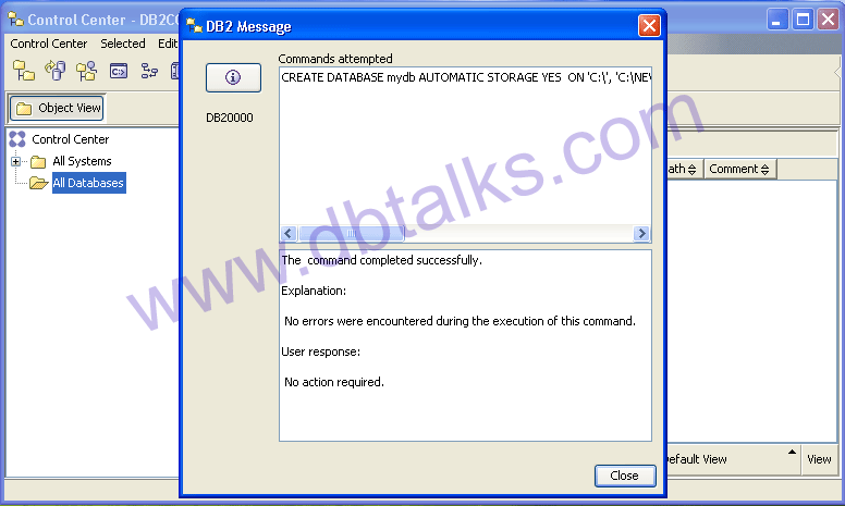 Create Database using DB2 Control Center
