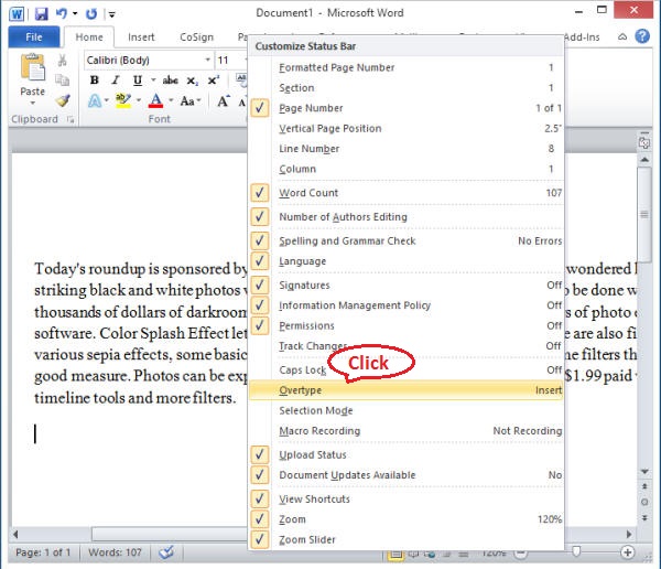 how-to-override-text-in-word-2010