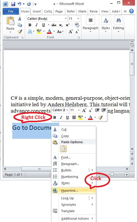 how do you create a hyperlink in word 2010